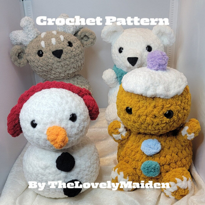 Crochet Pattern Bundle, Deer, Polar Bear, Gingerbread Man, Snowman